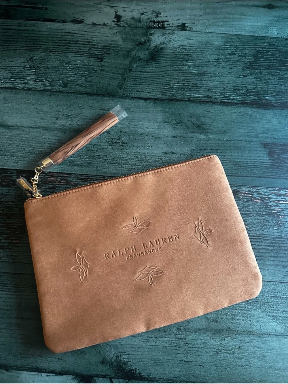 Ralph Lauren Tan Leather Tassel Wristlet Clutch